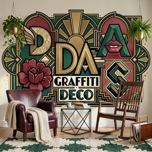 Art Deco Yazılı Poster Duvar Kağıdı Yeşil Bordo Retro