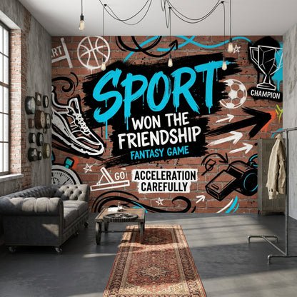 Grafiti Spor Temalı Poster Duvar Kağıdı Tuğla Desenli Genç Odası