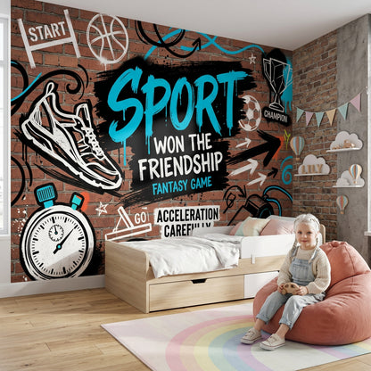 Grafiti Spor Temalı Poster Duvar Kağıdı Tuğla Desenli Genç Odası