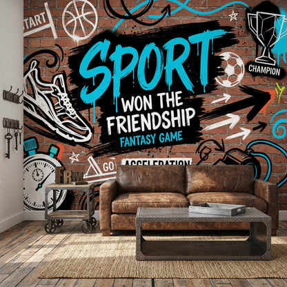 Grafiti Spor Temalı Poster Duvar Kağıdı Tuğla Desenli Genç Odası