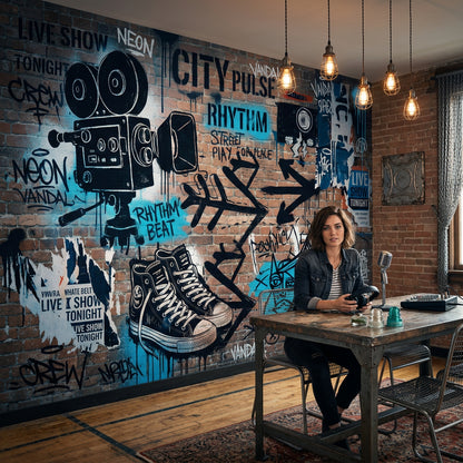Graffiti Tuğla Duvar Poster Duvar Kağıdı Endüstriyel Salon