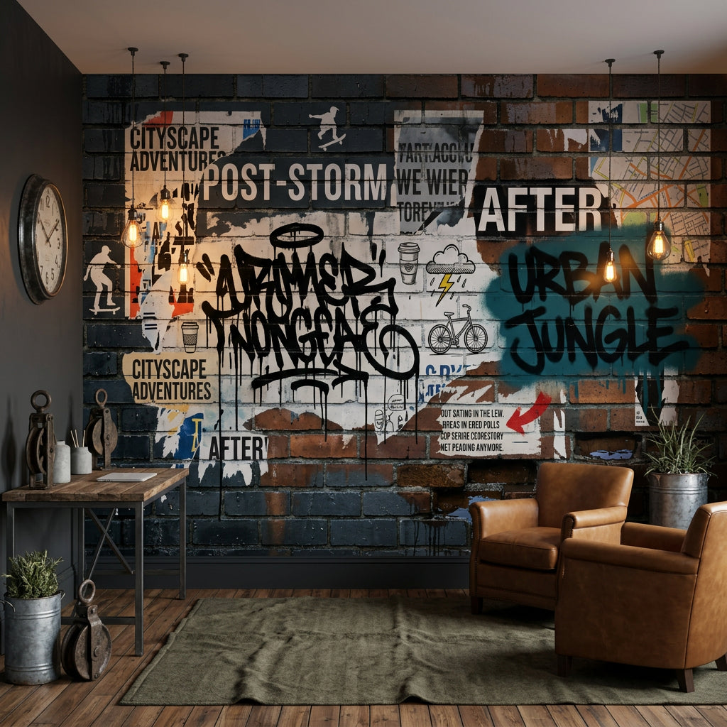 Grafiti Tuğla Duvar Poster Duvar Kağıdı Endüstriyel Genç Odası