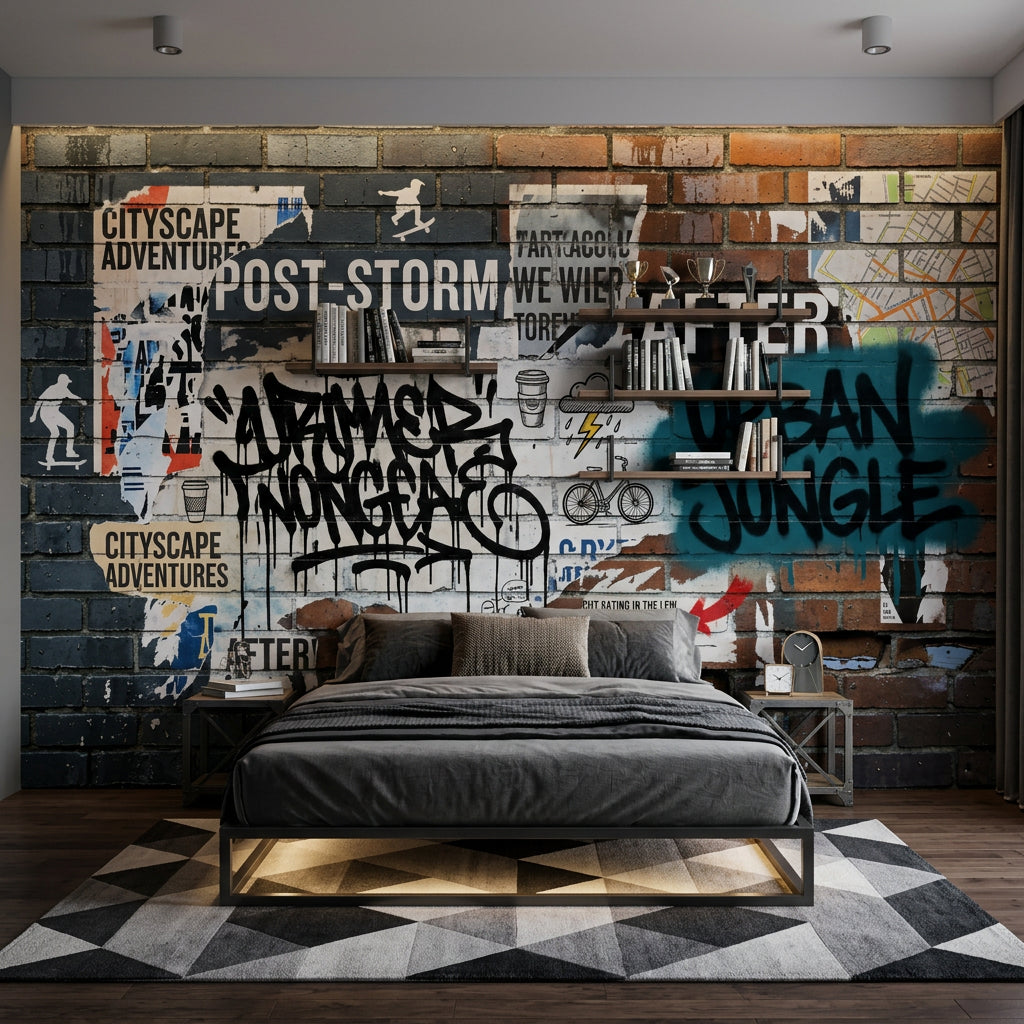 Grafiti Tuğla Duvar Poster Duvar Kağıdı Endüstriyel Genç Odası