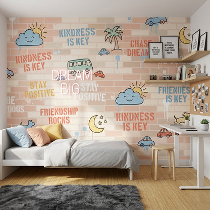 Araba ve Bulut Desenli Poster Duvar Kağıdı Çocuk Odası