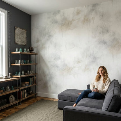 Beton Görünümlü Poster Duvar Kağıdı Gri Endüstriyel Salon Duvarı