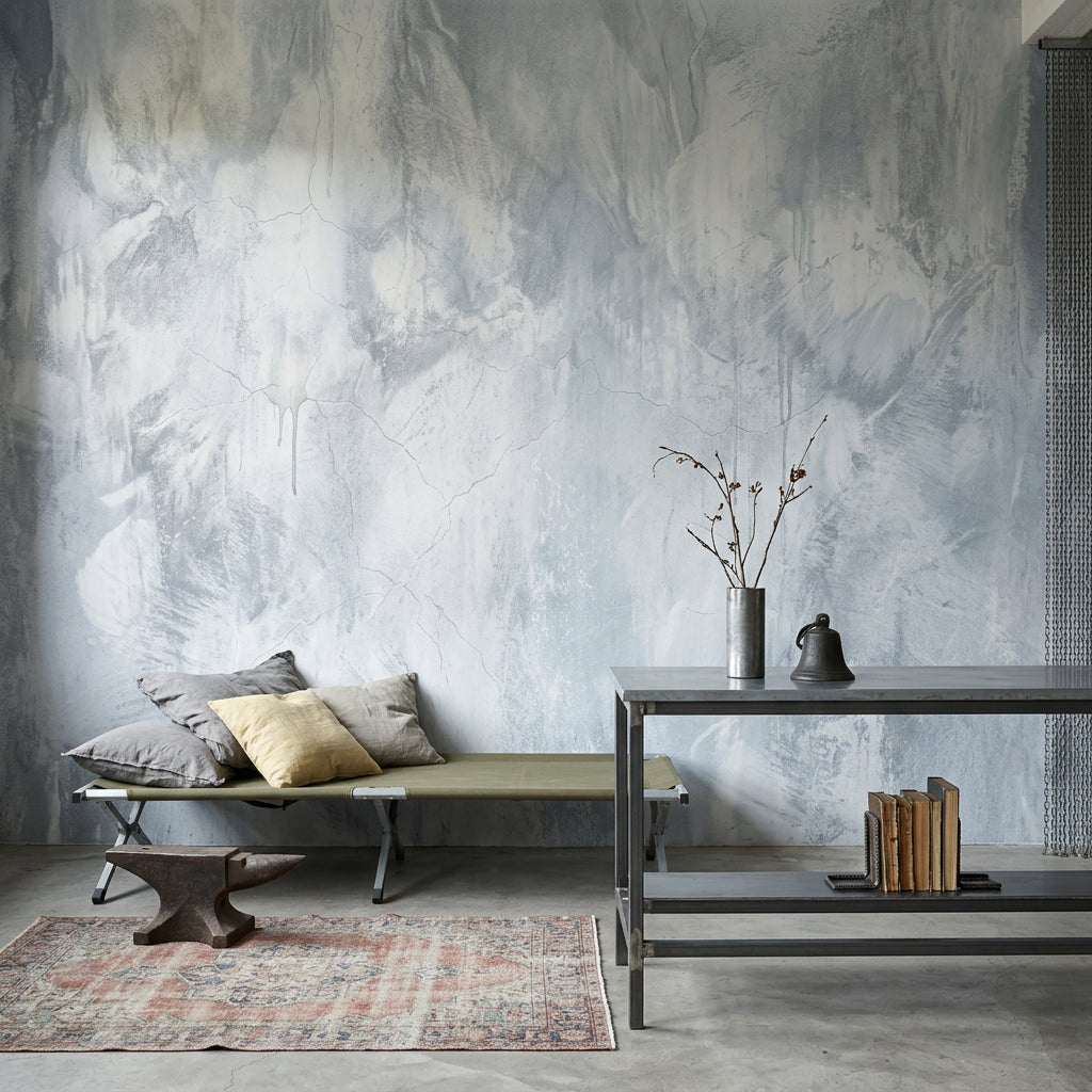 Gri Beton Görünümlü Poster Duvar Kağıdı Modern Salon