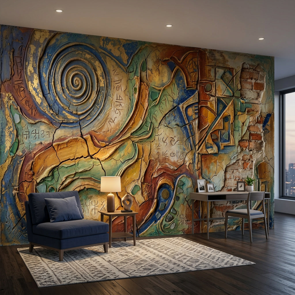 Soyut Spiral Poster Duvar Kağıdı Mavi Sarı Salon Duvarı