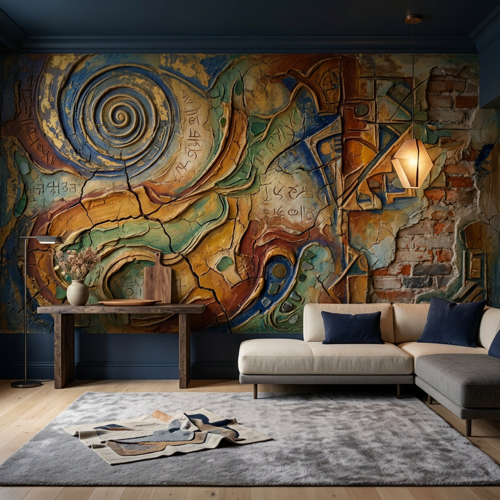 Soyut Spiral Poster Duvar Kağıdı Mavi Sarı Salon Duvarı