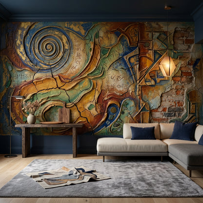 Soyut Spiral Poster Duvar Kağıdı Mavi Sarı Salon Duvarı
