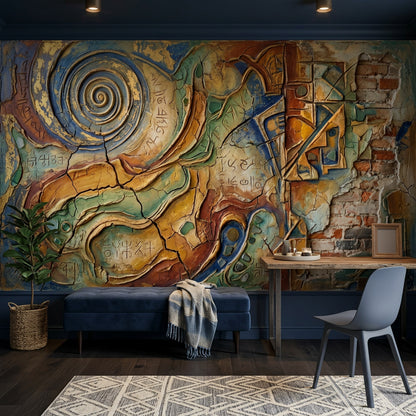 Soyut Spiral Poster Duvar Kağıdı Mavi Sarı Salon Duvarı