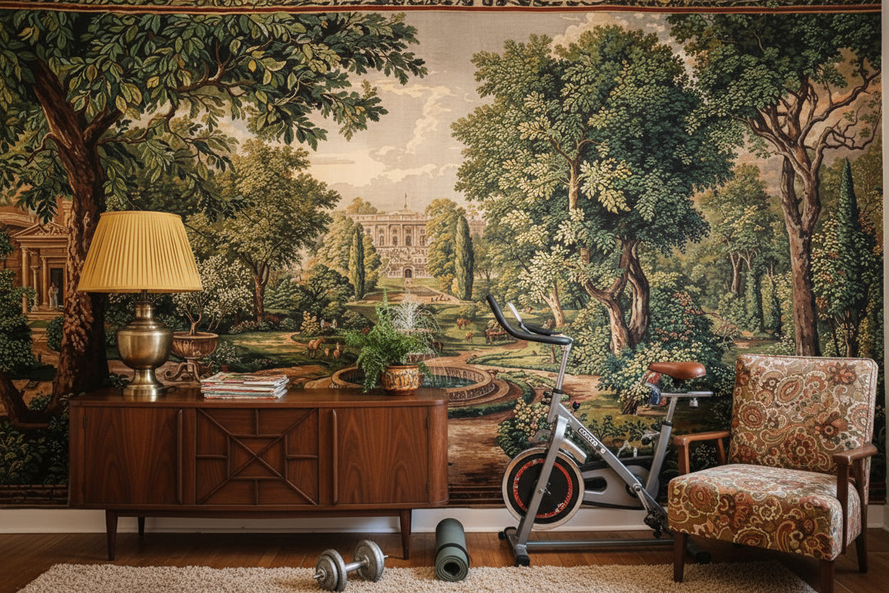 Klasik Bahçe Manzaralı Poster Duvar Kağıdı Yeşil Salon Dekoru