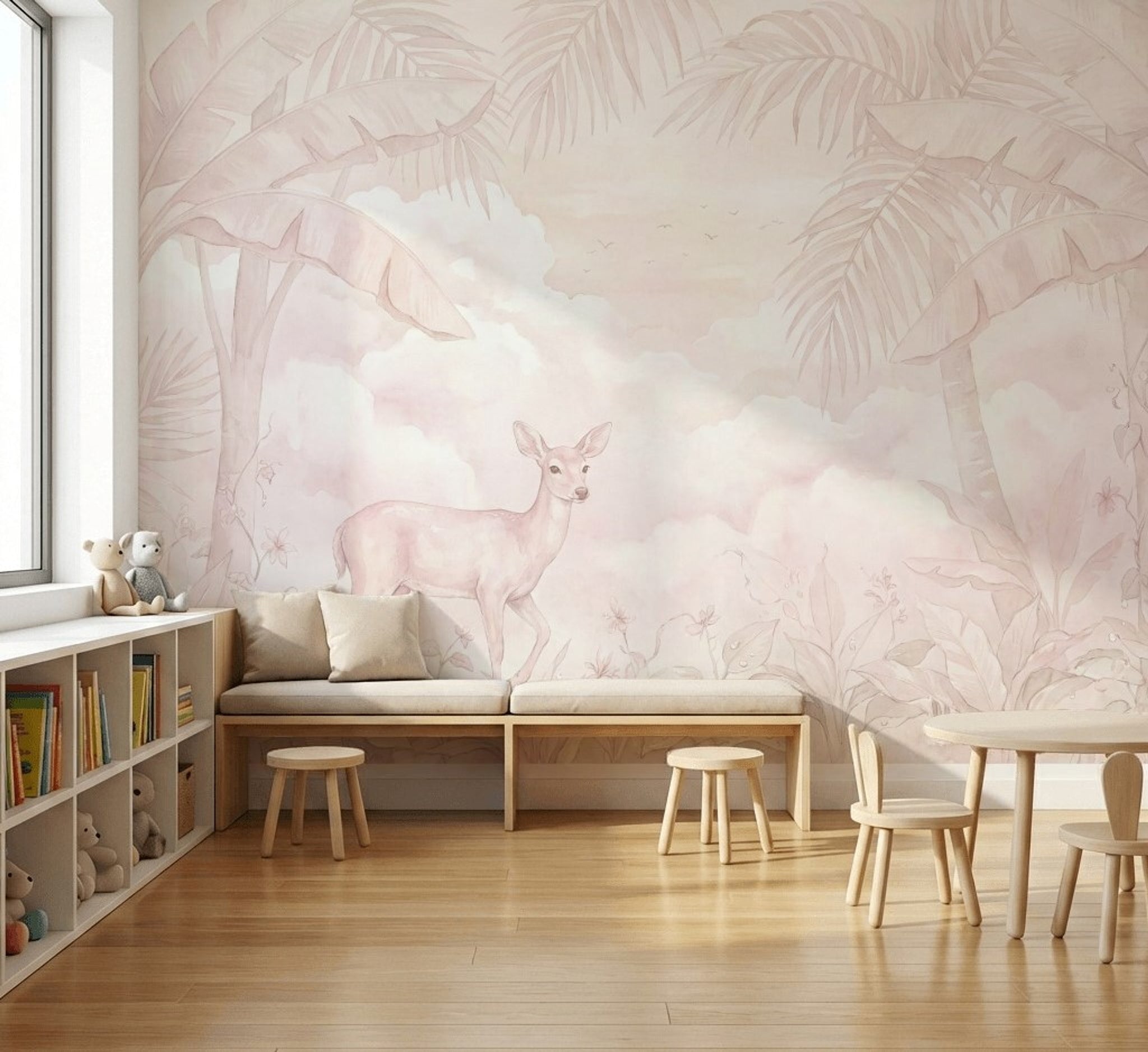Pastel Orman ve Geyikli Poster Duvar Kağıdı Bebek Odası