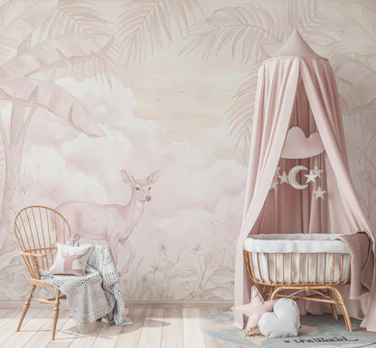Pastel Orman ve Geyikli Poster Duvar Kağıdı Bebek Odası