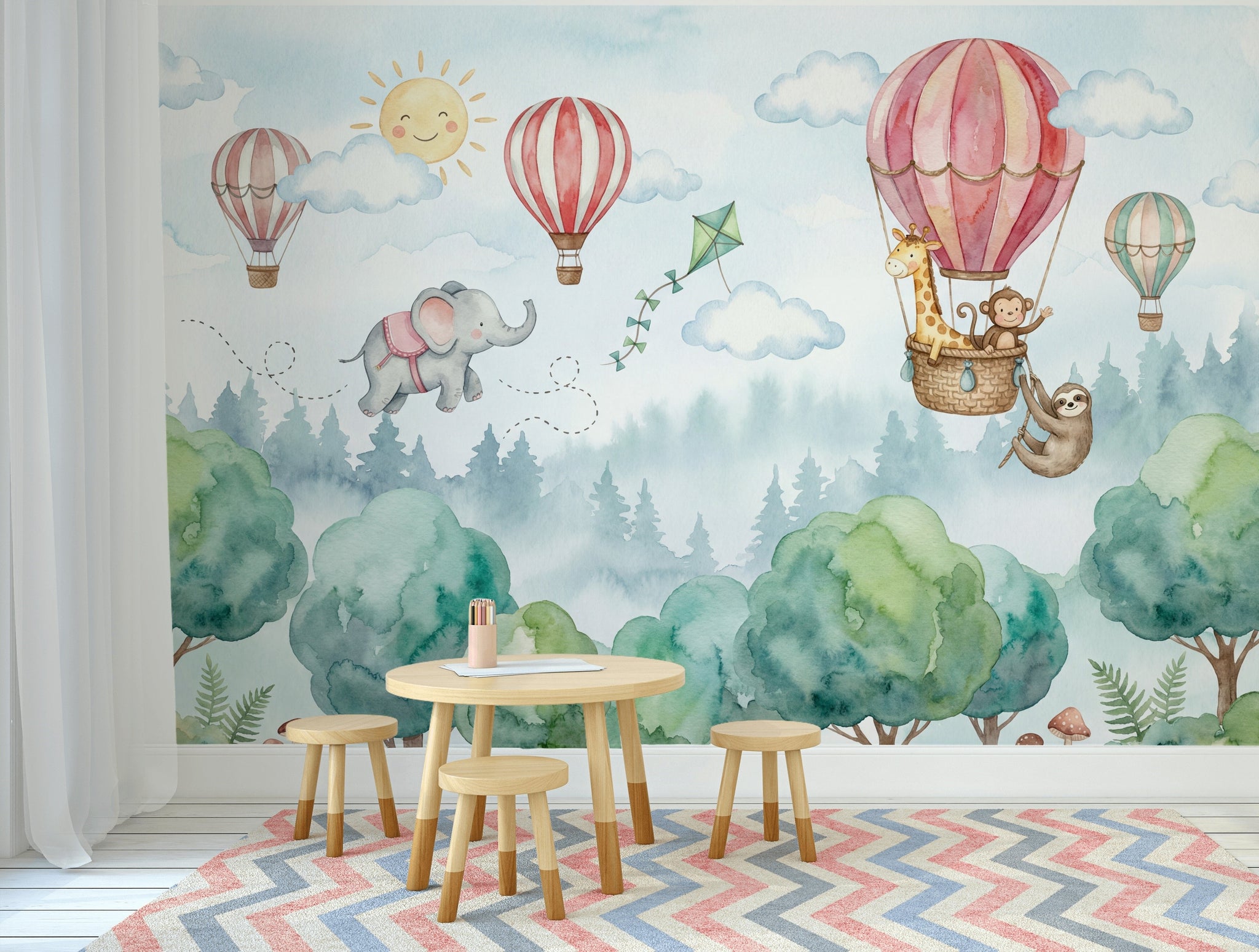 Balonlu Hayvanlar Poster Duvar Kağıdı Pastel Çocuk Odası