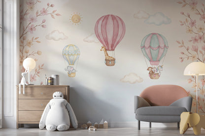 Sıcak Hava Balonlu Poster Duvar Kağıdı Pastel Çocuk Odası
