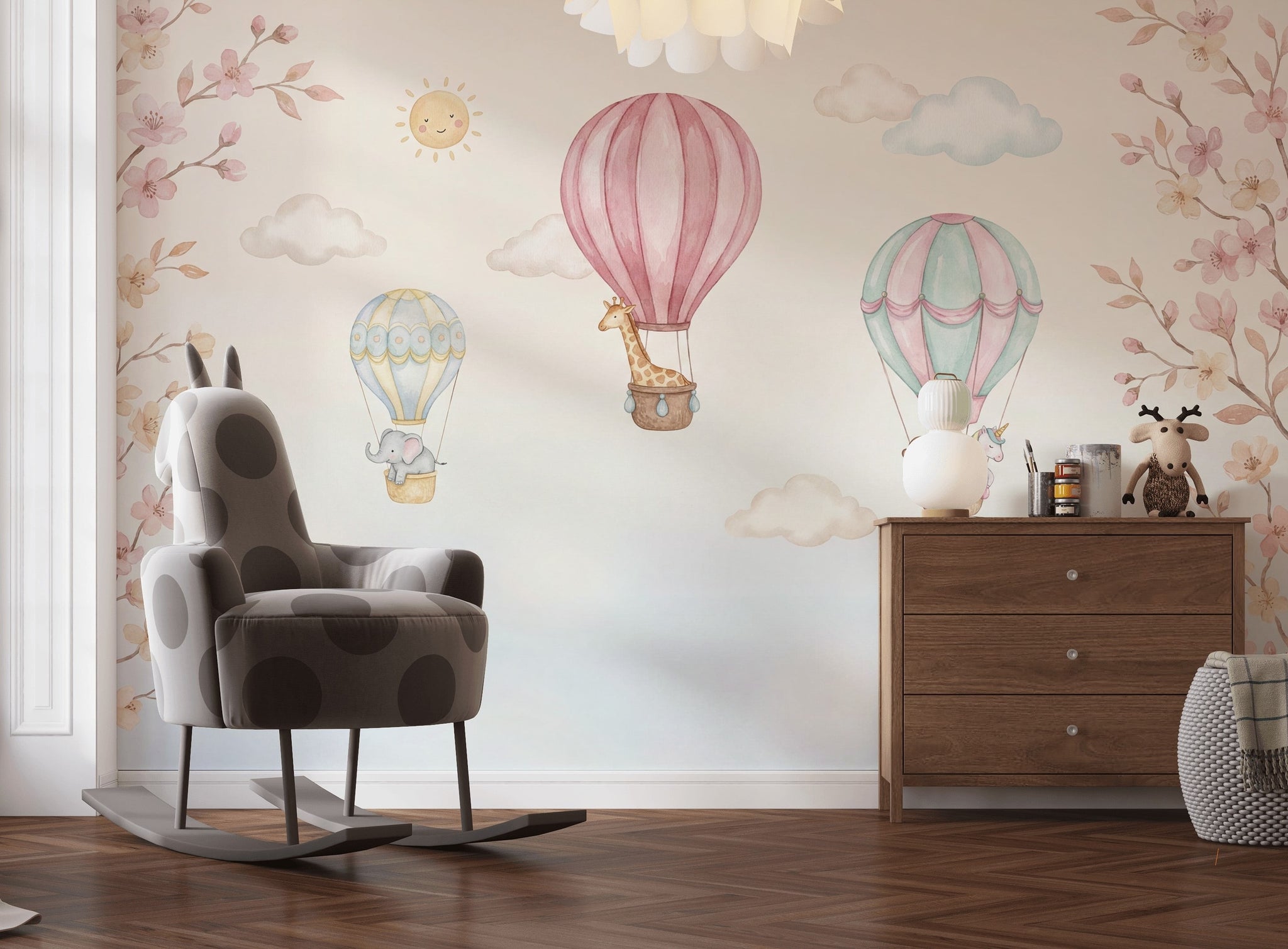Sıcak Hava Balonlu Poster Duvar Kağıdı Pastel Çocuk Odası