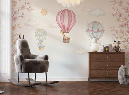 Sıcak Hava Balonlu Poster Duvar Kağıdı Pastel Çocuk Odası