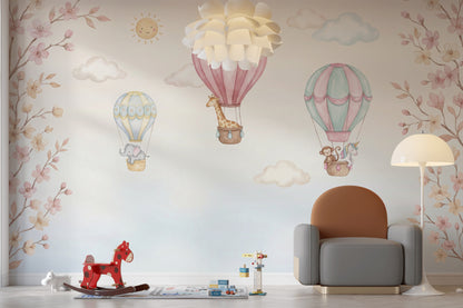 Sıcak Hava Balonlu Poster Duvar Kağıdı Pastel Çocuk Odası