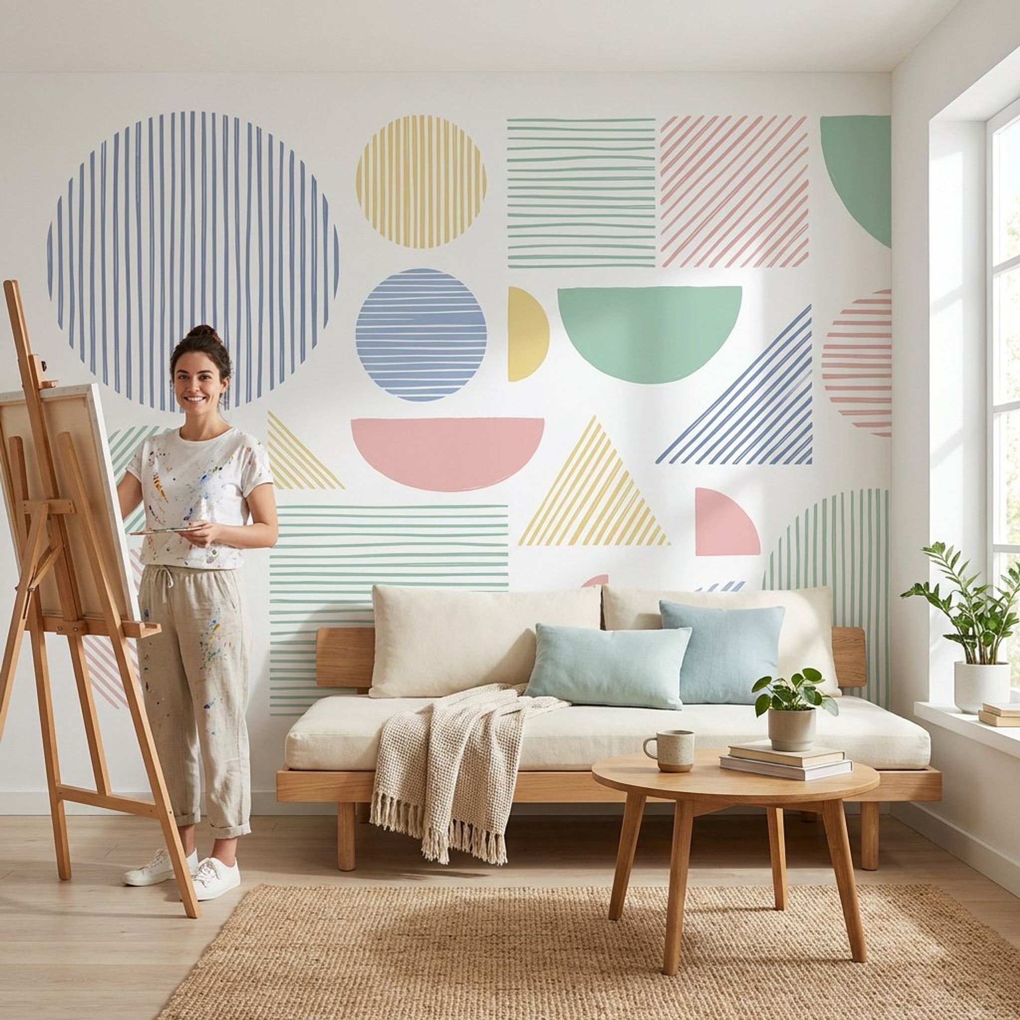 Renkli Geometrik Şekilli Poster Duvar Kağıdı Modern Salon