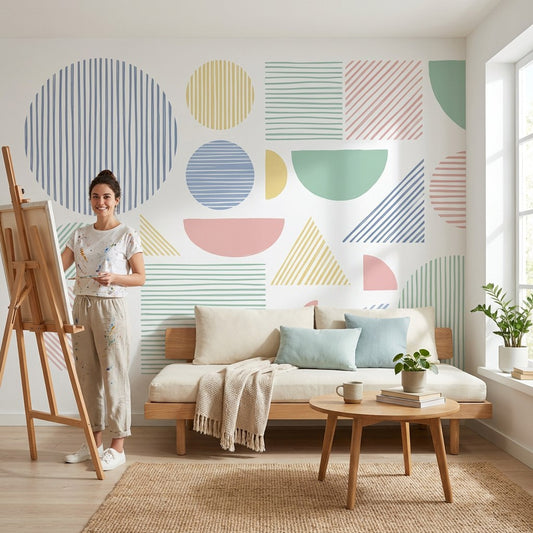 Renkli Geometrik Şekilli Poster Duvar Kağıdı Modern Salon