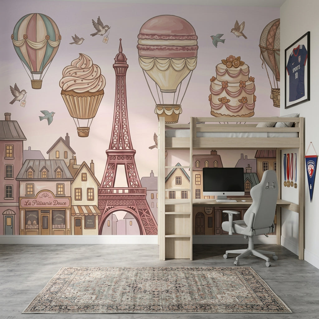 Paris Balonlu Poster Duvar Kağıdı Pastel Çocuk Odası Desenli