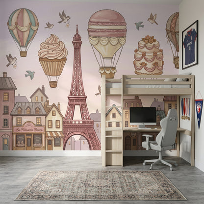 Paris Balonlu Poster Duvar Kağıdı Pastel Çocuk Odası Desenli