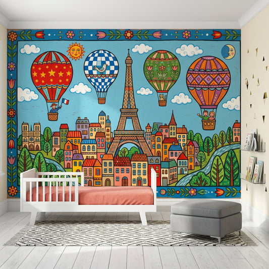 Paris Eiffel Kulesi Balonlu Poster Duvar Kağıdı Çocuk Odası