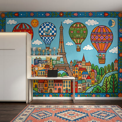 Paris Eiffel Kulesi Balonlu Poster Duvar Kağıdı Çocuk Odası
