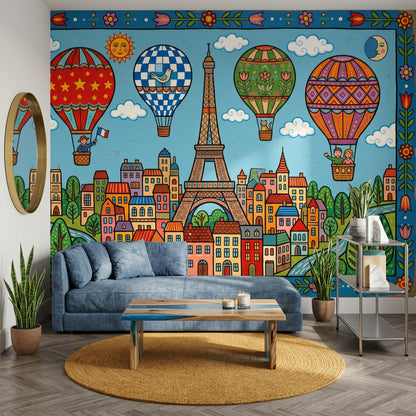 Paris Eiffel Kulesi Balonlu Poster Duvar Kağıdı Çocuk Odası