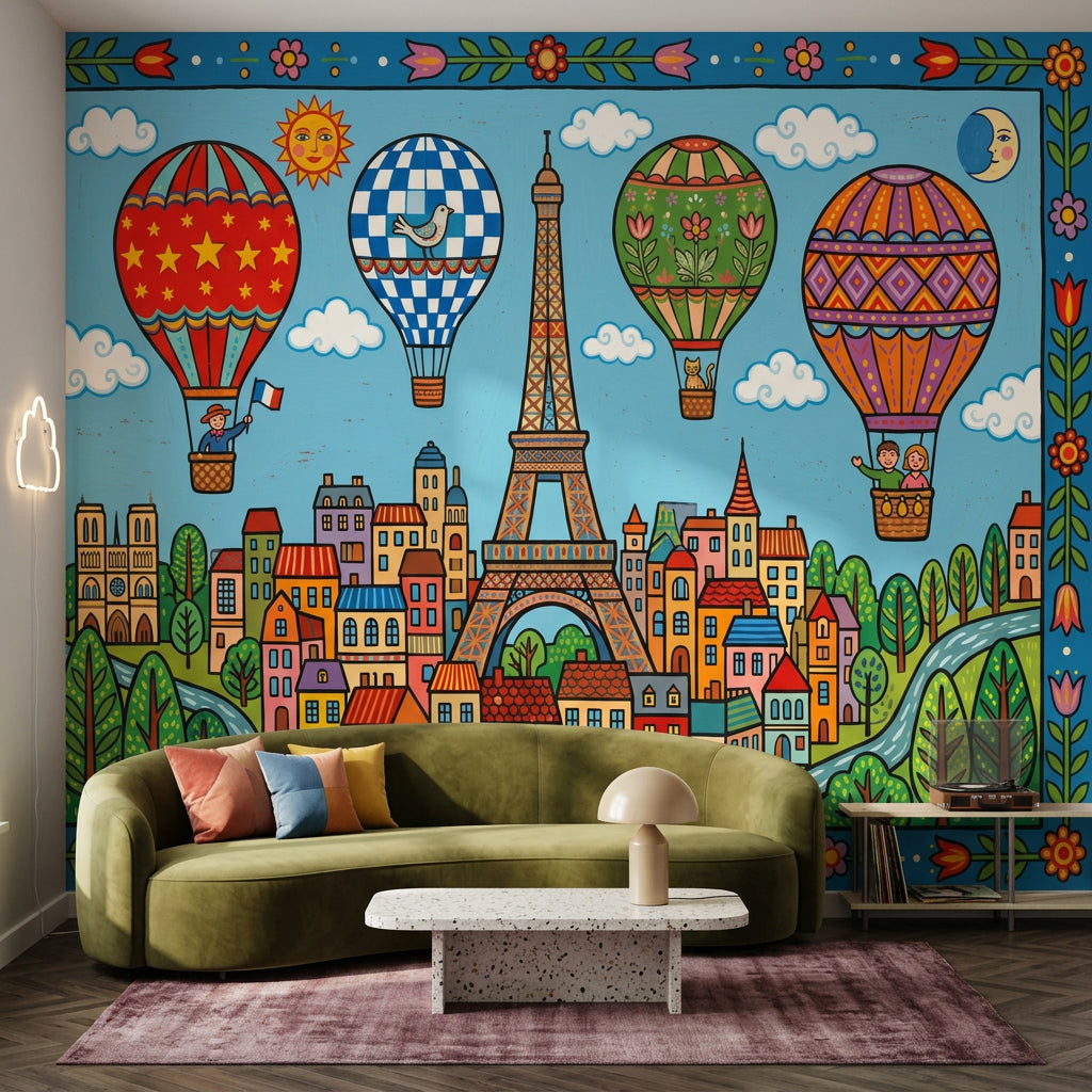 Paris Eiffel Kulesi Balonlu Poster Duvar Kağıdı Çocuk Odası