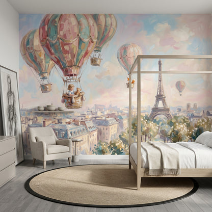 Paris Sıcak Hava Balonları Poster Duvar Kağıdı Pastel Çocuk Odası