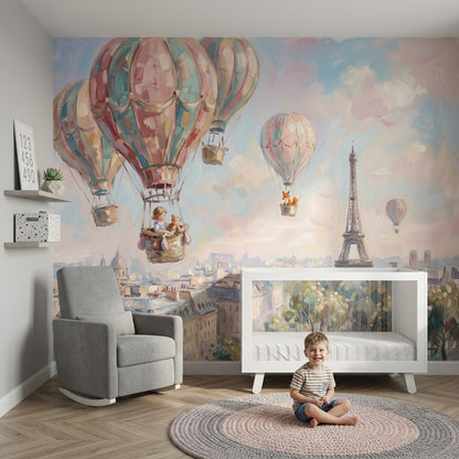 Paris Sıcak Hava Balonları Poster Duvar Kağıdı Pastel Çocuk Odası