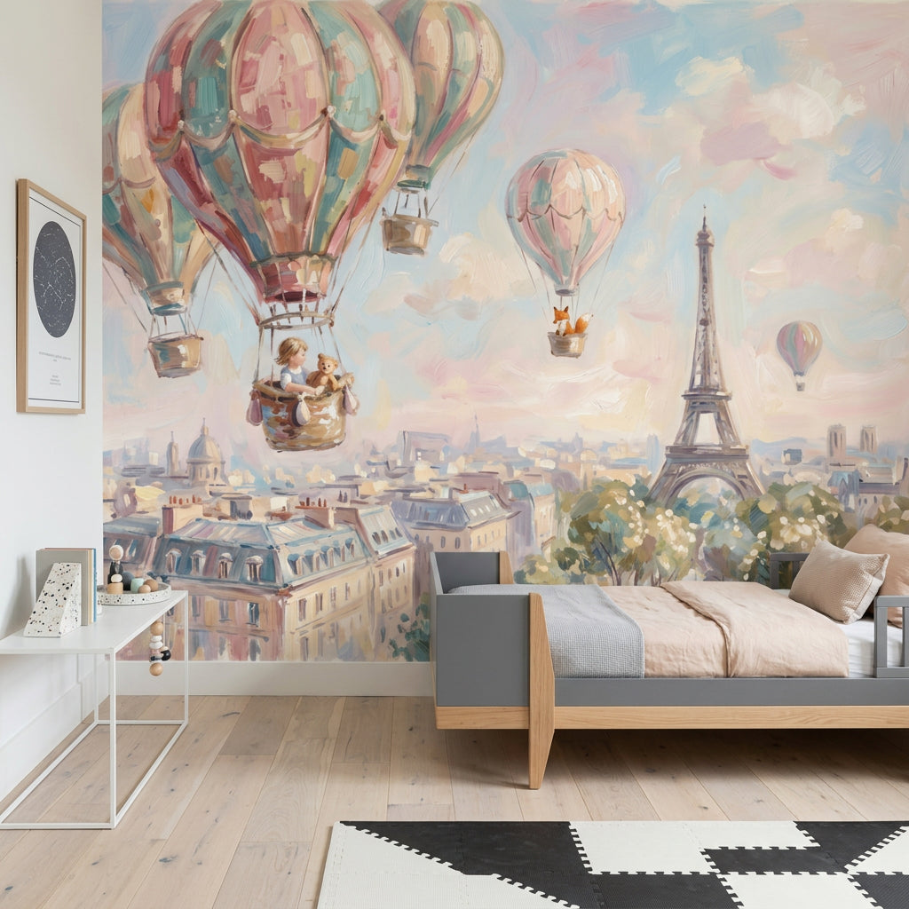 Paris Sıcak Hava Balonları Poster Duvar Kağıdı Pastel Çocuk Odası