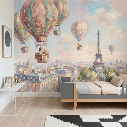 Paris Sıcak Hava Balonları Poster Duvar Kağıdı Pastel Çocuk Odası