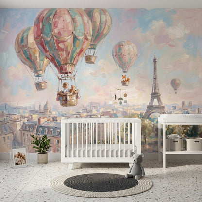 Paris Sıcak Hava Balonları Poster Duvar Kağıdı Pastel Çocuk Odası