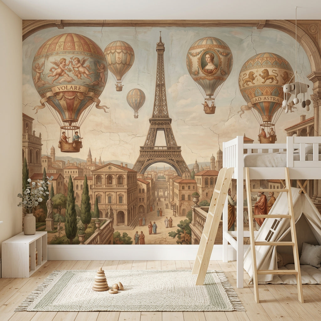Paris Eyfel Kulesi Sıcak Hava Balonlu Poster Duvar Kağıdı