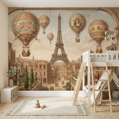 Paris Eyfel Kulesi Sıcak Hava Balonlu Poster Duvar Kağıdı