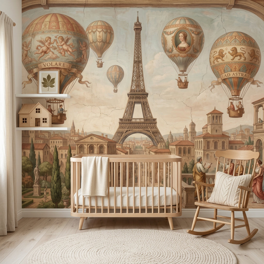 Paris Eyfel Kulesi Sıcak Hava Balonlu Poster Duvar Kağıdı