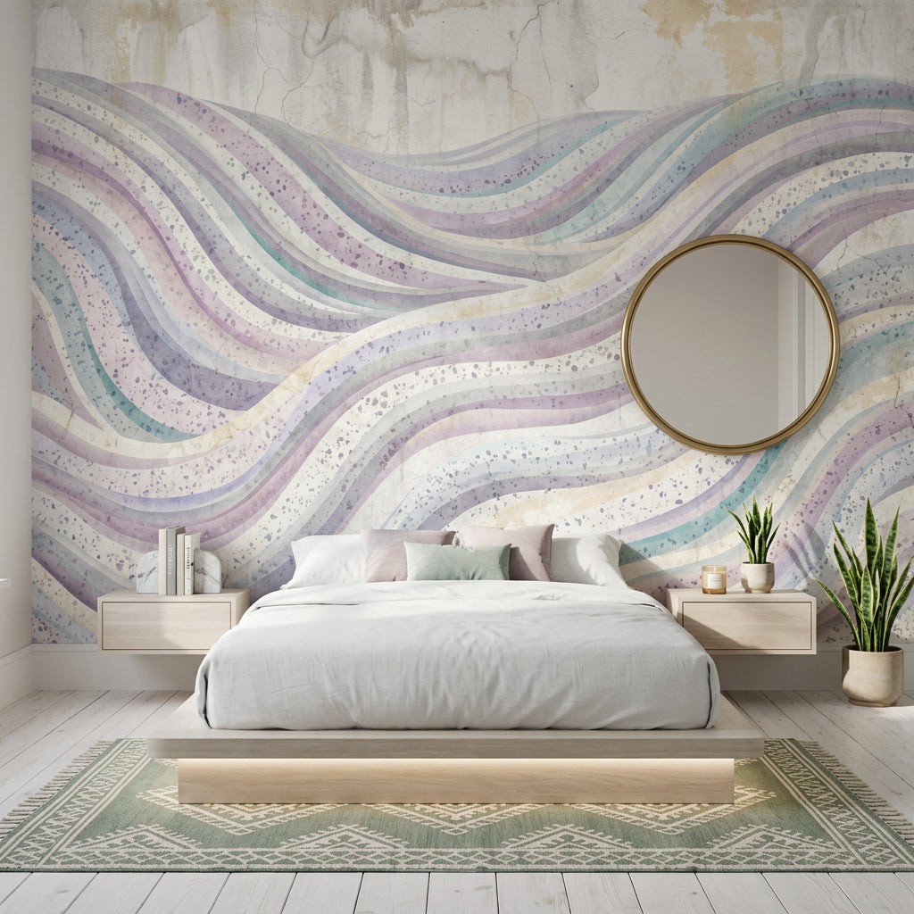 Pastel Dalgalı Soyut Poster Duvar Kağıdı Modern Salon Dekoru