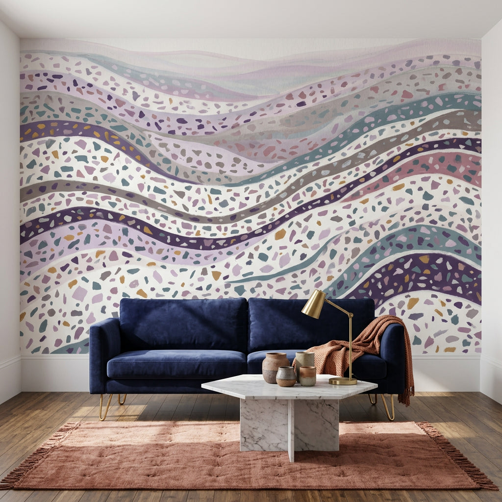 Terrazzo Dalgalı Poster Duvar Kağıdı Pastel Mor Salon
