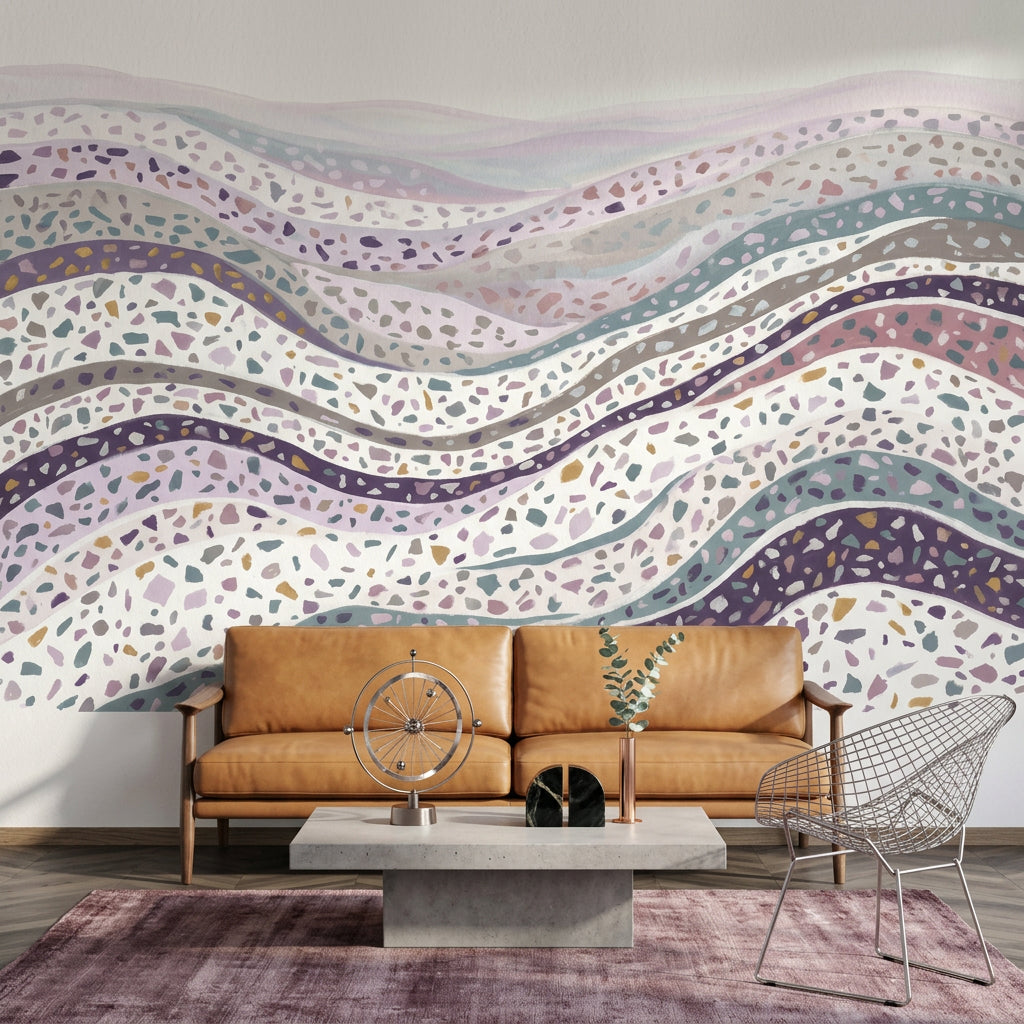 Terrazzo Dalgalı Poster Duvar Kağıdı Pastel Mor Salon