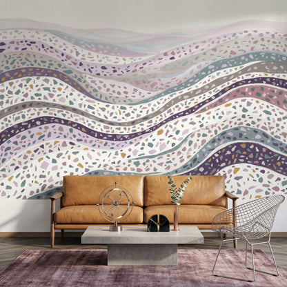 Terrazzo Dalgalı Poster Duvar Kağıdı Pastel Mor Salon