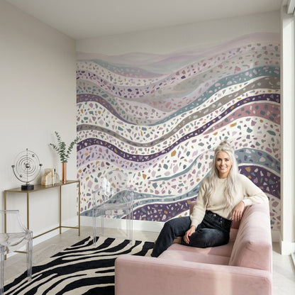 Terrazzo Dalgalı Poster Duvar Kağıdı Pastel Mor Salon