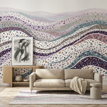 Terrazzo Dalgalı Poster Duvar Kağıdı Pastel Mor Salon