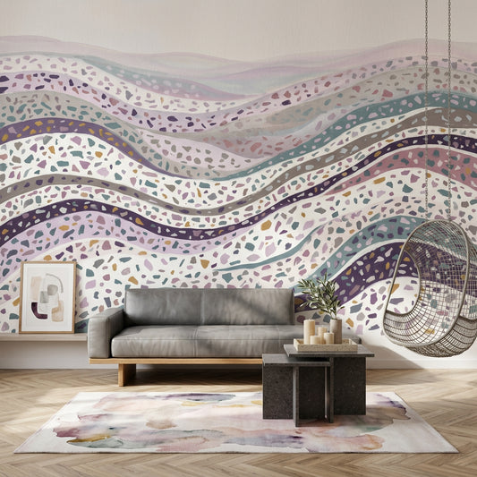 Terrazzo Dalgalı Poster Duvar Kağıdı Pastel Mor Salon