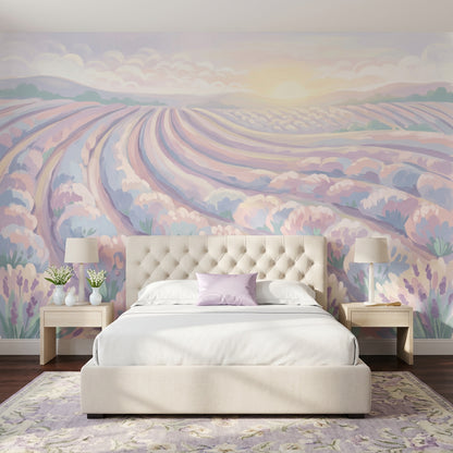 Pastel Lavanta Tarlası Poster Duvar Kağıdı Gün Batımı Manzara