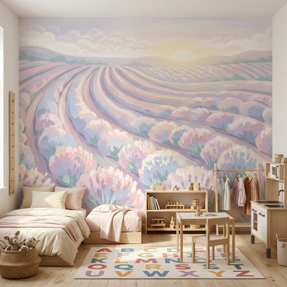 Pastel Lavanta Tarlası Poster Duvar Kağıdı Gün Batımı Manzara