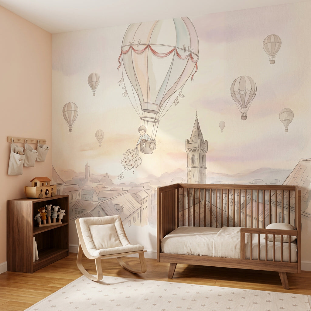 Sıcak Hava Balonlu Poster Duvar Kağıdı Pastel Çocuk Odası