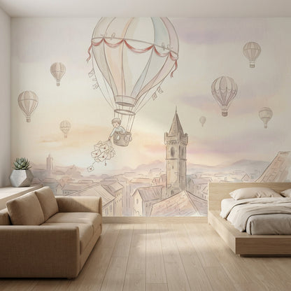 Sıcak Hava Balonlu Poster Duvar Kağıdı Pastel Çocuk Odası