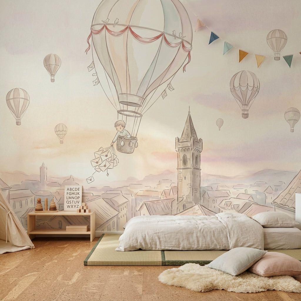 Sıcak Hava Balonlu Poster Duvar Kağıdı Pastel Çocuk Odası